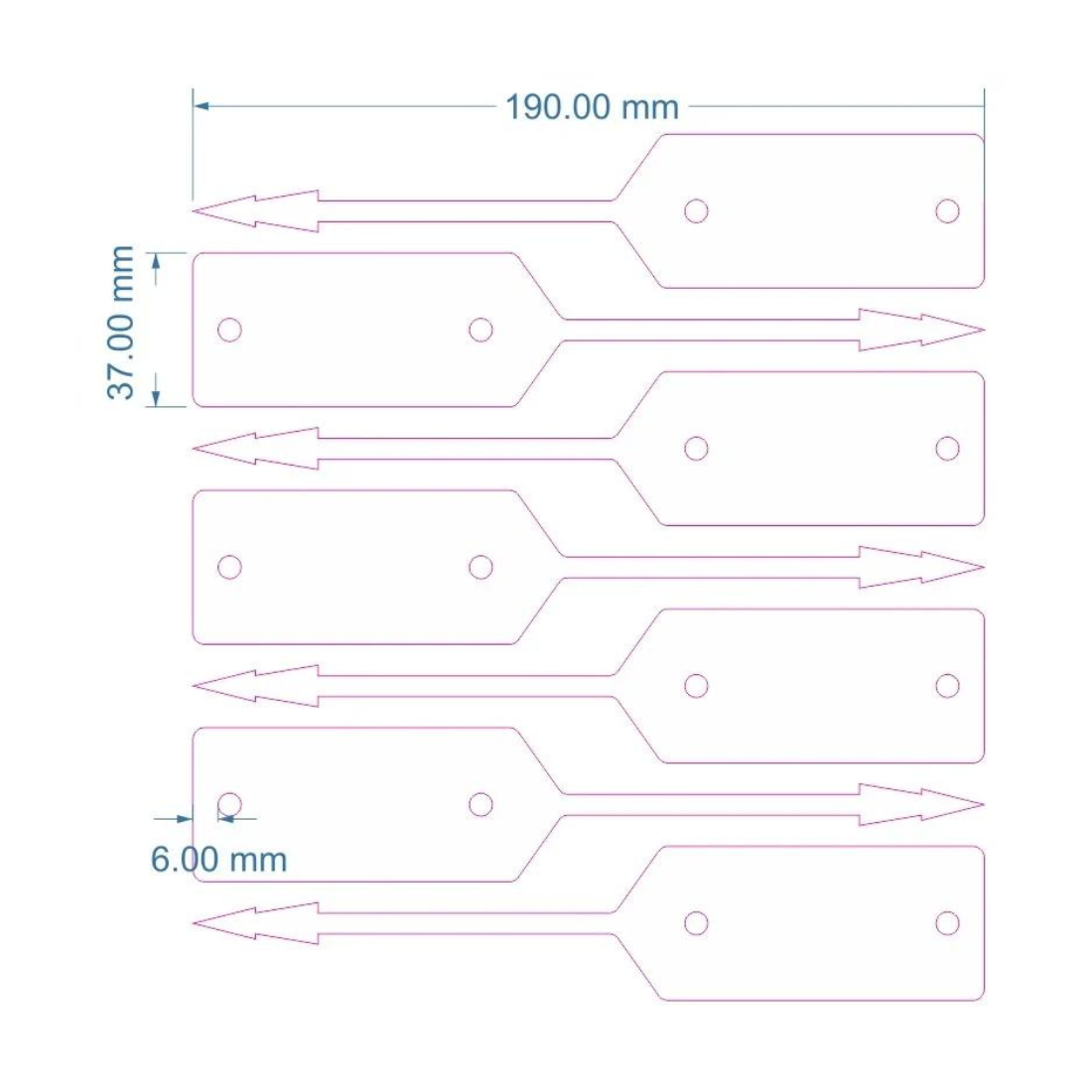 Sleufetiketten 190x37mm HDPE, Wit