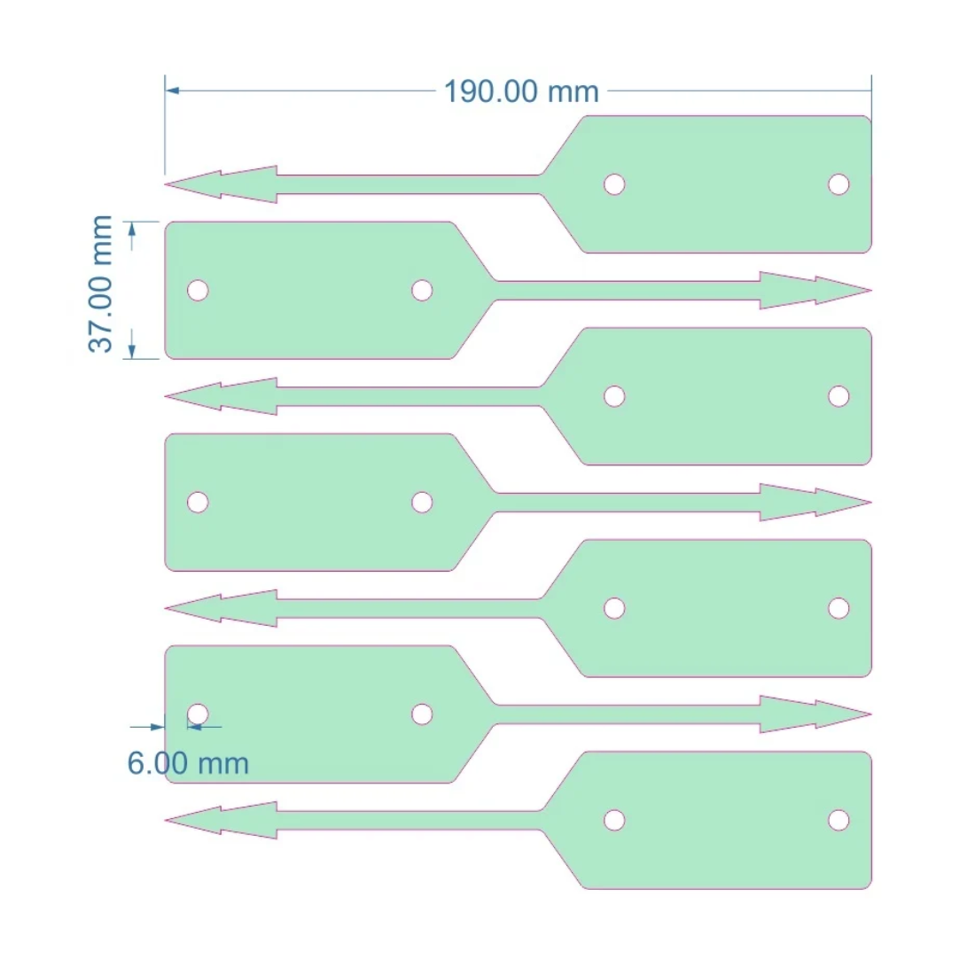 Sleufetiketten 190x37mm PES
