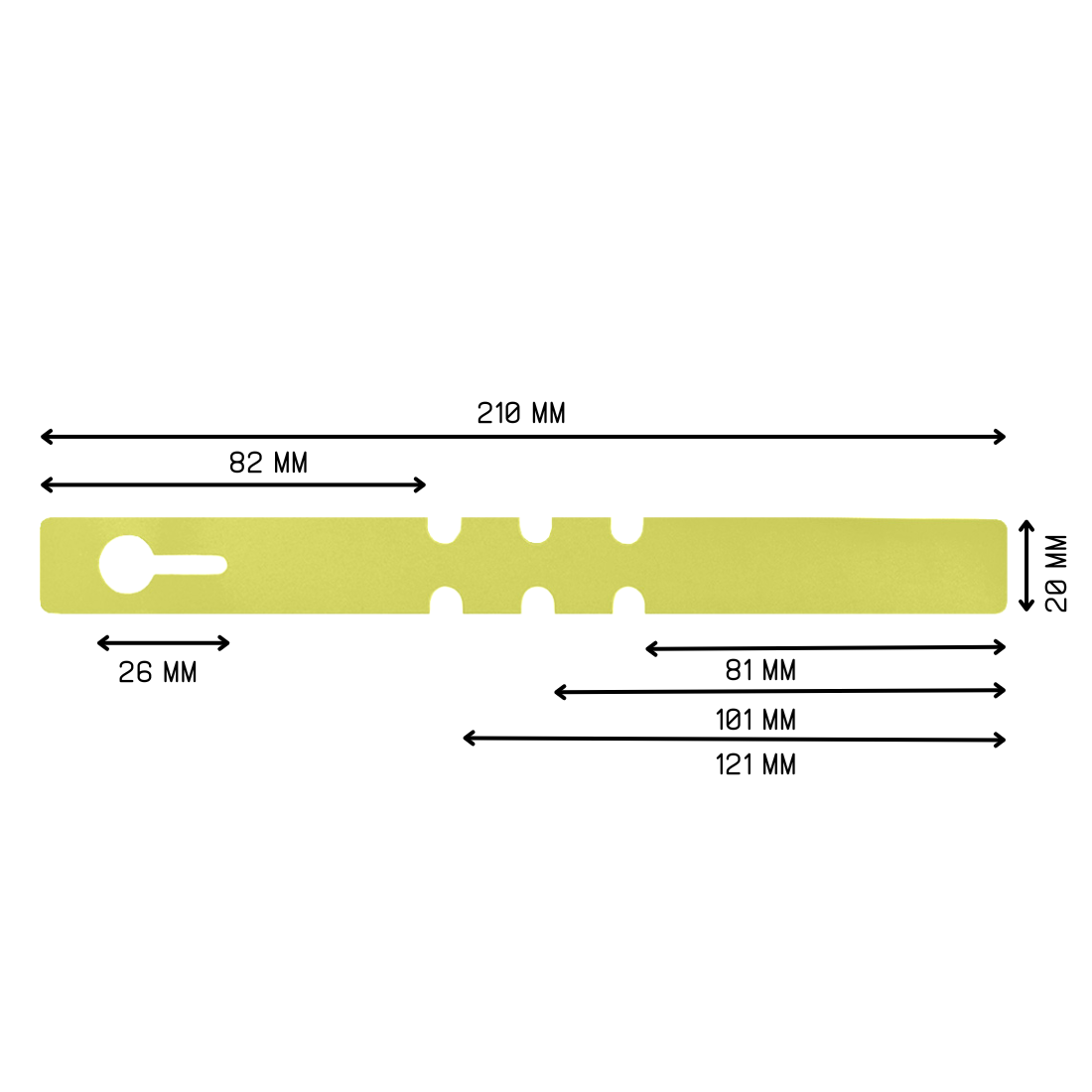 Sleufetiketten 210x20mm PVC, Geel