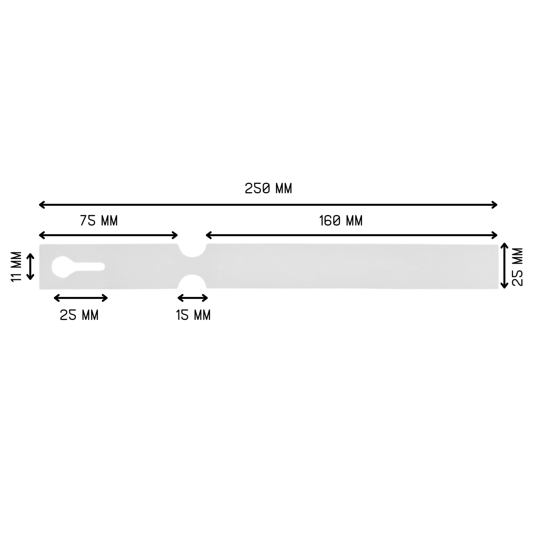 Sleufetiketten 250x25mm HDPE, Wit