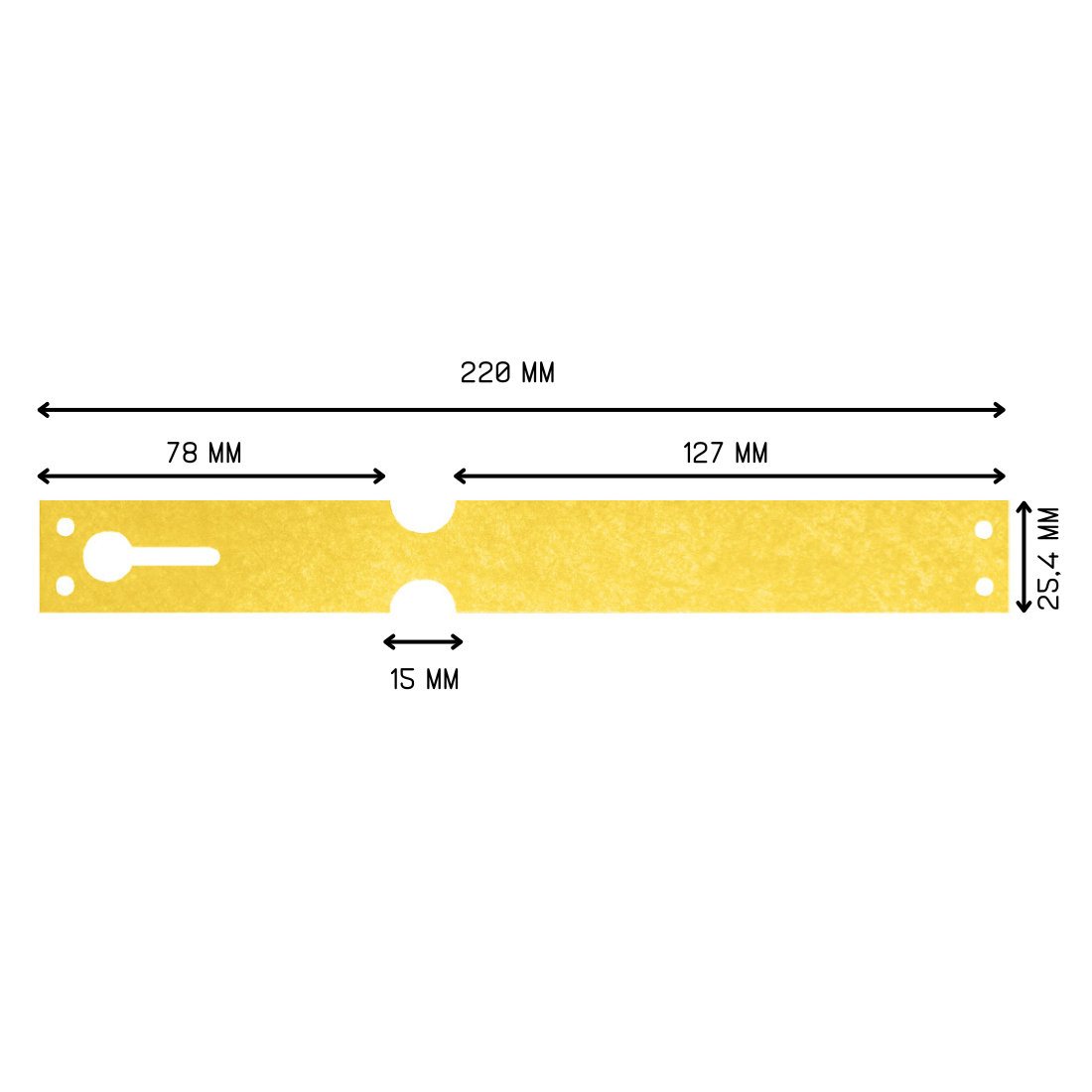 Sleufetiketten 220x25,4mm Tyvek Geel