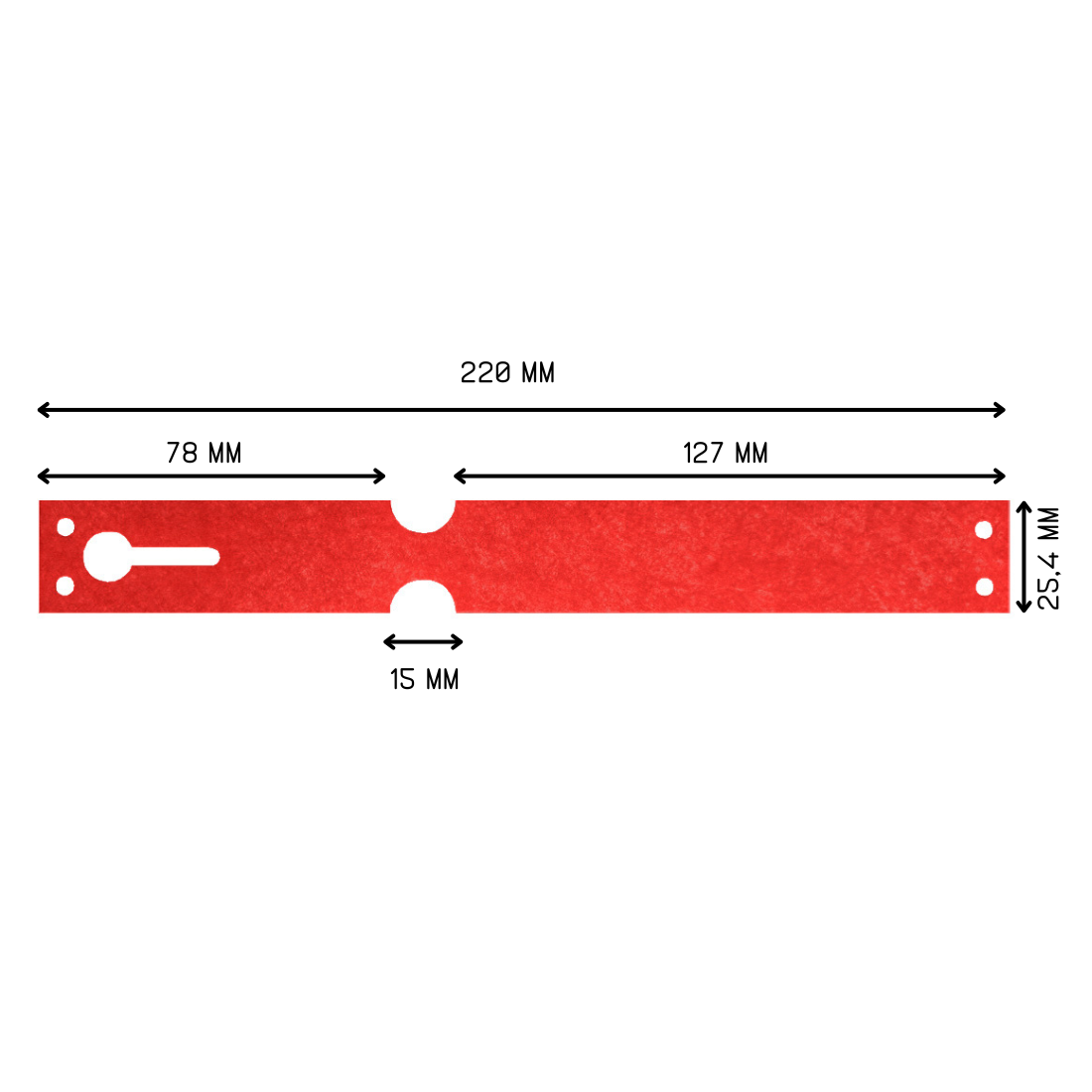 Sleufetiketten 220x25,4mm Tyvek, Rood