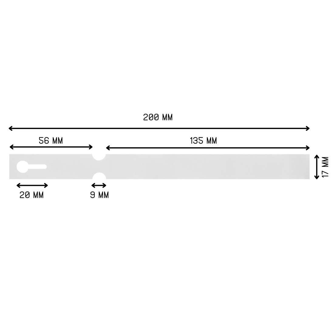 Sleufetiketten 200x17mm HDPE, Wit