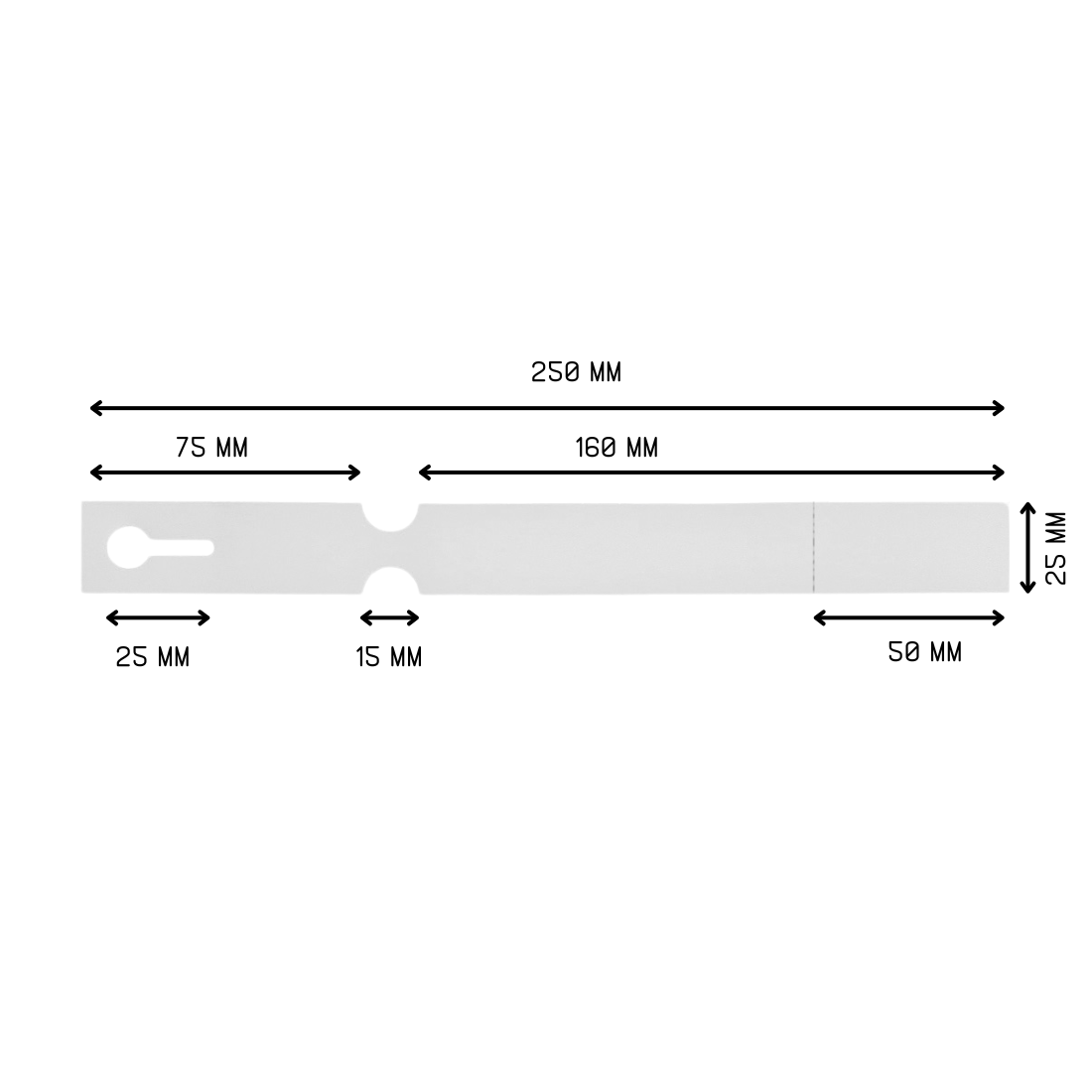 Sleufetiketten 250x25mm HDPE, Wit