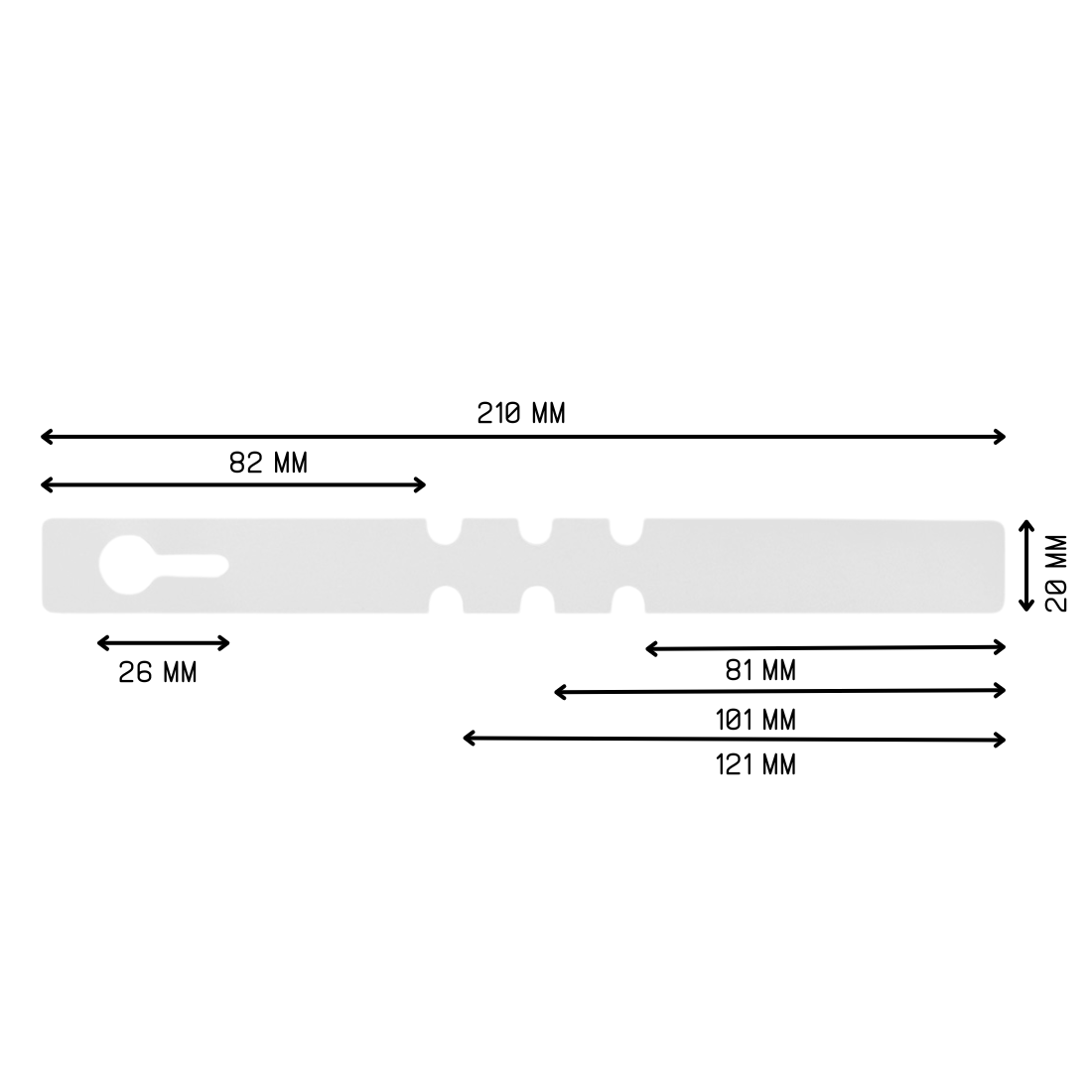 Sleufetiketten 210x20mm PVC Wit