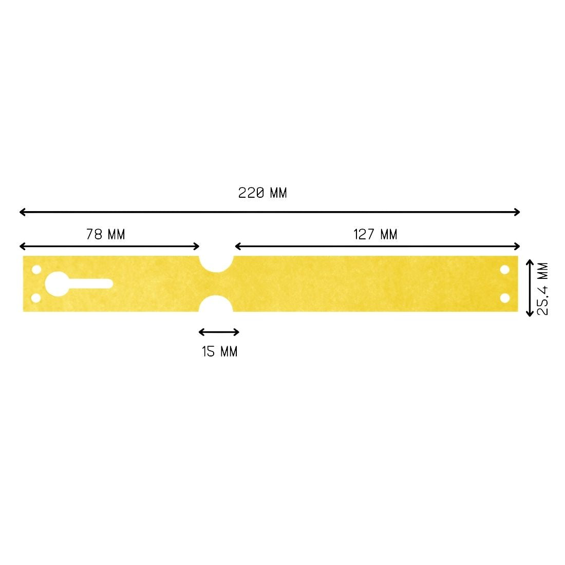 Sleufetiketten 220x25,4mm Tyvek, Geel