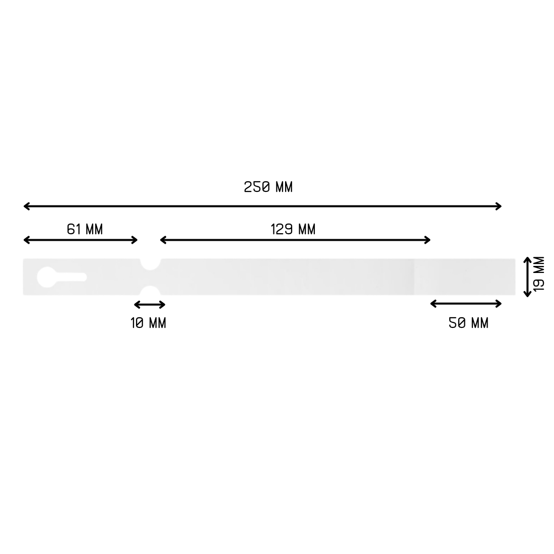 Sleufetiketten 250x19,1mm PET